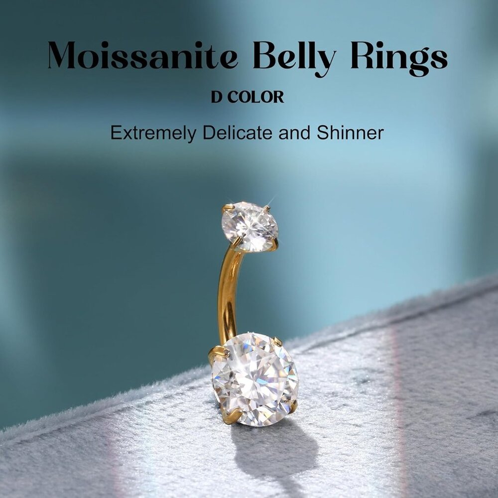 Moissanite G23 Titanium Belly Button Ring 18k Gol… - image 2